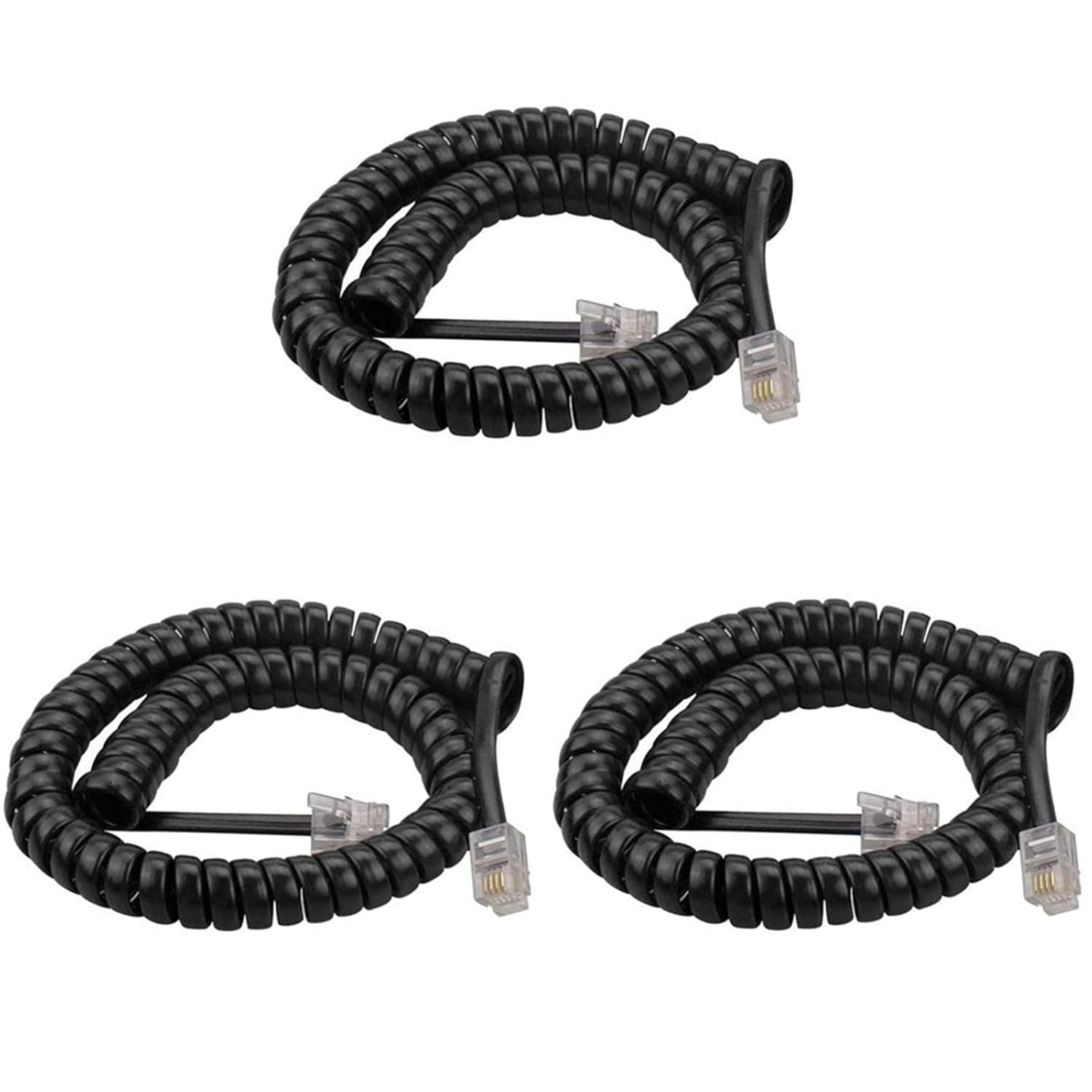 AIMIJIA Telephone Handset Cord, Modular Coiled Telephone Handset Cord for Telephone/Handset Black Curly Cord RJ11 4P4C (6ft Handset Cord-3 Pack)
