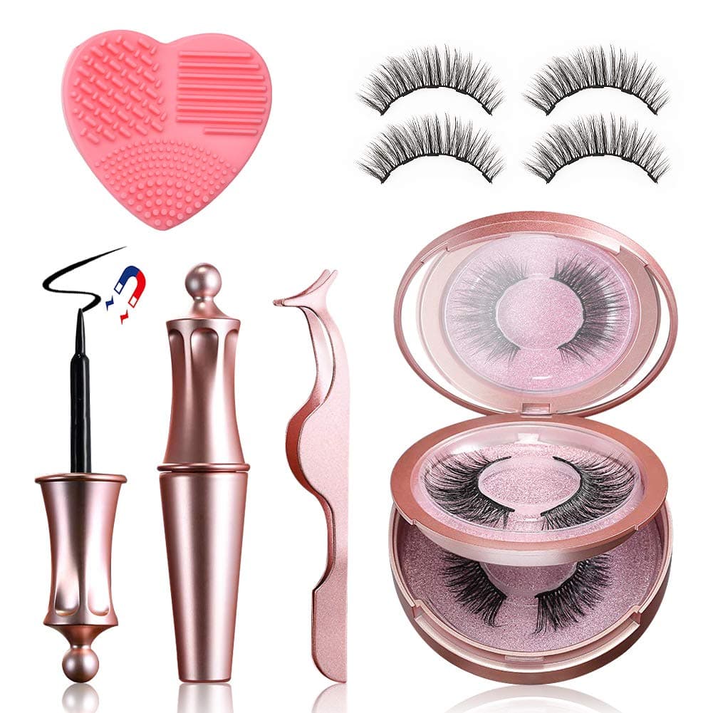 Magnetic Eyelashes with Eyeliner and Tweezer, WeChip Waterproof Lashes Kit Natural Look,No Glue Reusable False Lashes,Applicator for Party Dating Wedding (Eyelashes kit)