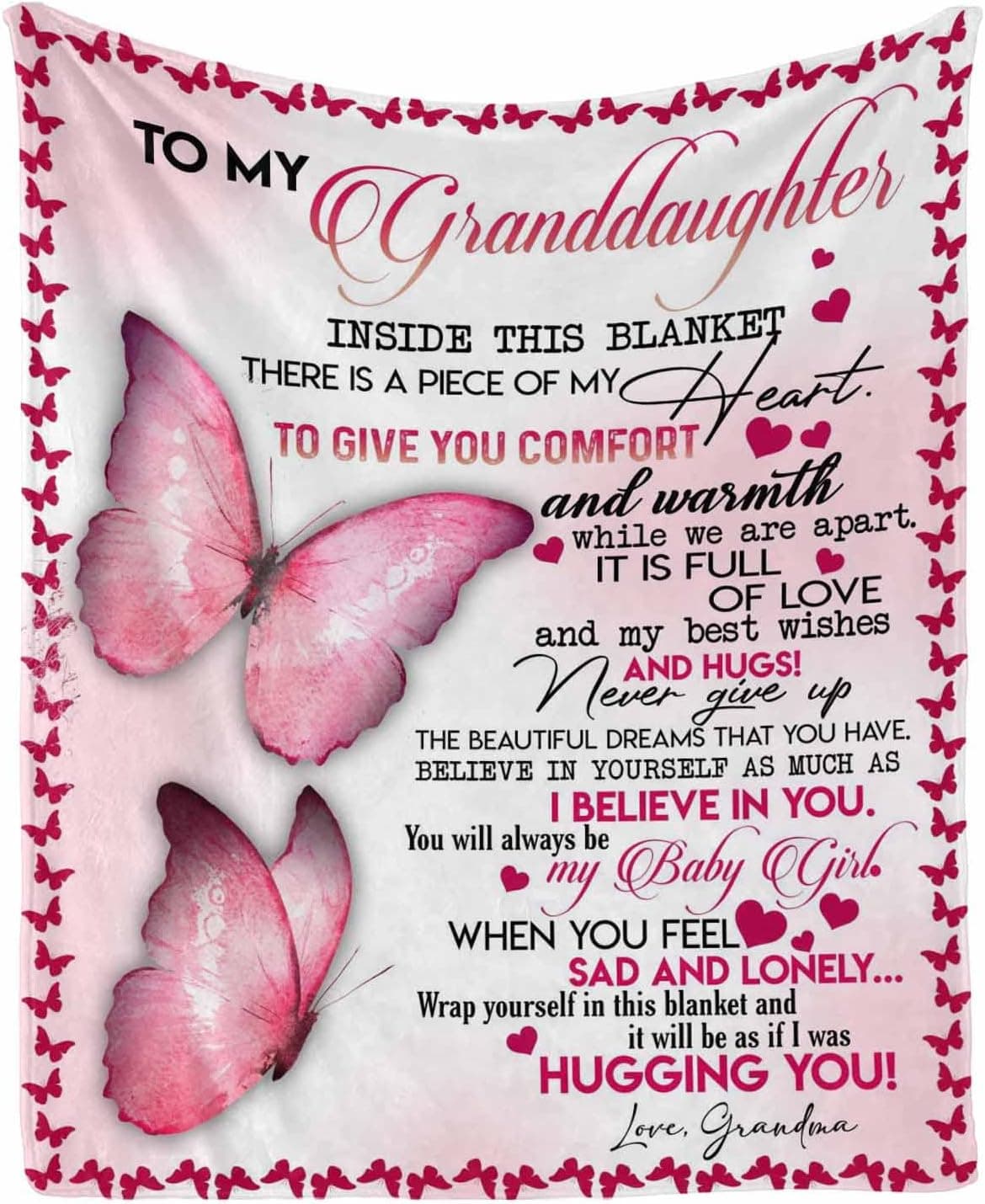 Custom Lover Name Message Text Blanket to My Granddaughter from Grandma and Grandpa, I Eelieve in You You Always Be My Baby Girl Personalized Blanket Bed Couch 50 x 60 Inches