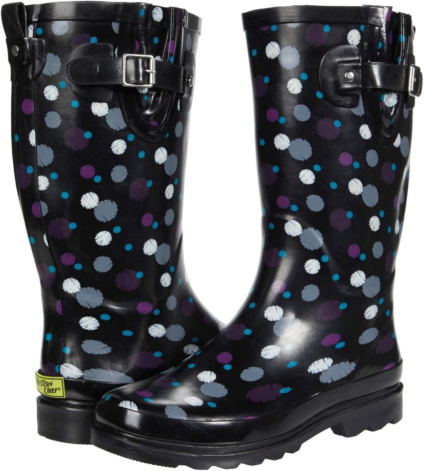 Western Chief Printed Tall Rain Boot for Women - Round Toe, Removable Insole, and Lightly Padded Footbed Sketch Dot 7 M