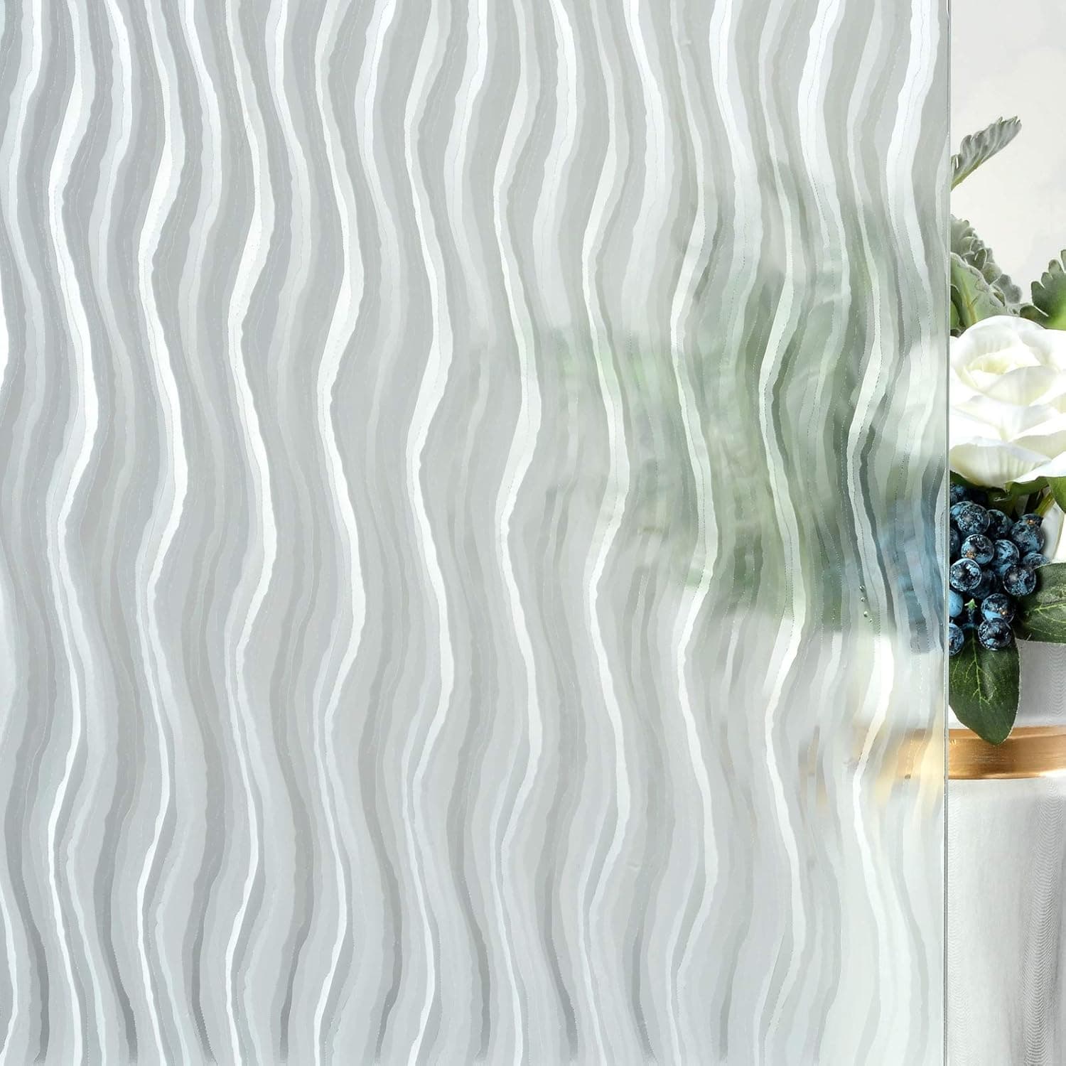 VELIMAX Window Privacy Film Static Window Cling Decorative Window Cover Glass Vinyl Removable Window Film Ocean Waves Window Decal for Bathroom Home Office UV Resistant Sun Blocking 17.7 x 78.7 inches