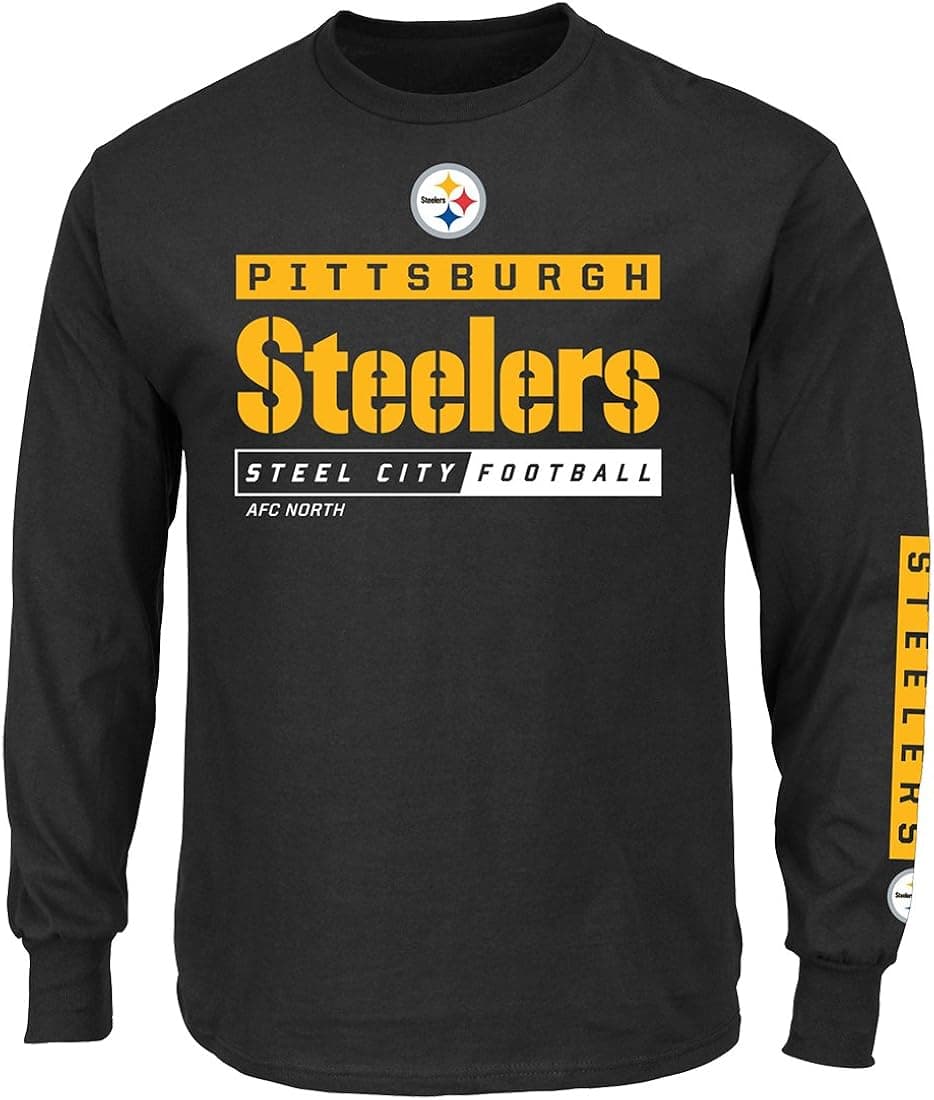 Majestic Pittsburgh Steelers Black Primary Receiver 2 Long Sleeve Football Tee Shirt (X-Large)