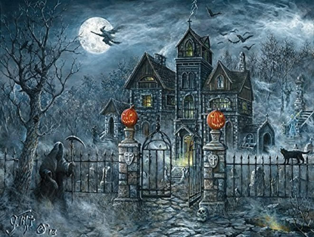 Uninvited Guest Halloween 500 pc Jigsaw Puzzle by SunsOut - Halloween Pumpkin Trick or Treat