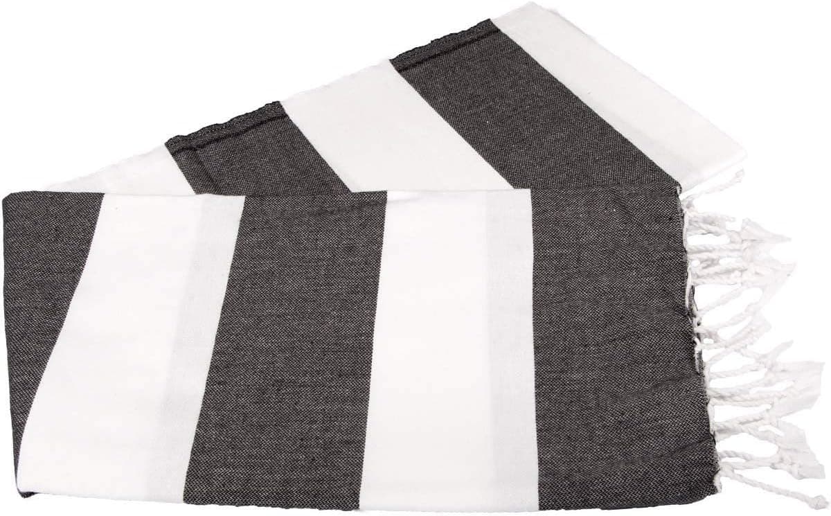 Refined Swagger Turkish Bath Towel Peshtemal Fouta 39" X 71" - 100% Cotton - for Beach Picnic Sarong (Black White)