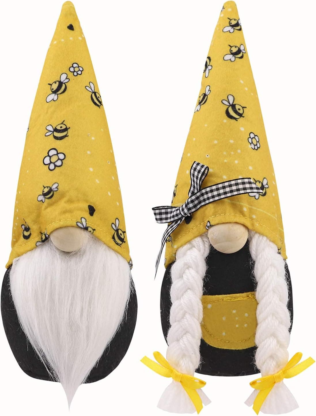 Bee Gnomes Scandinavian Tomte Nisse Swedish Bee Elf Gnome for Home Farmhouse Kitchen Tiered Tray Decor Ornaments Bee Day Decorations (2PCS)