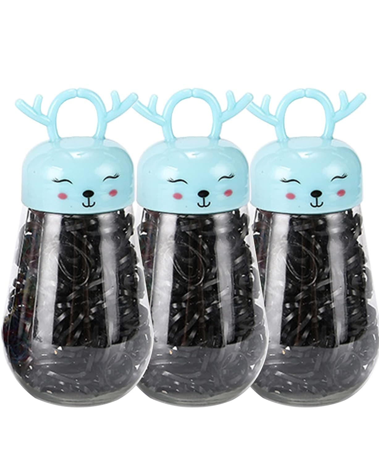 QIOKCKC 900 Tiny Rubber Bands, Black Color Mini Hair Ties, with 3 Elk Shaped Boxes, Small Hair Elastics, Little Hair Ties for Hair