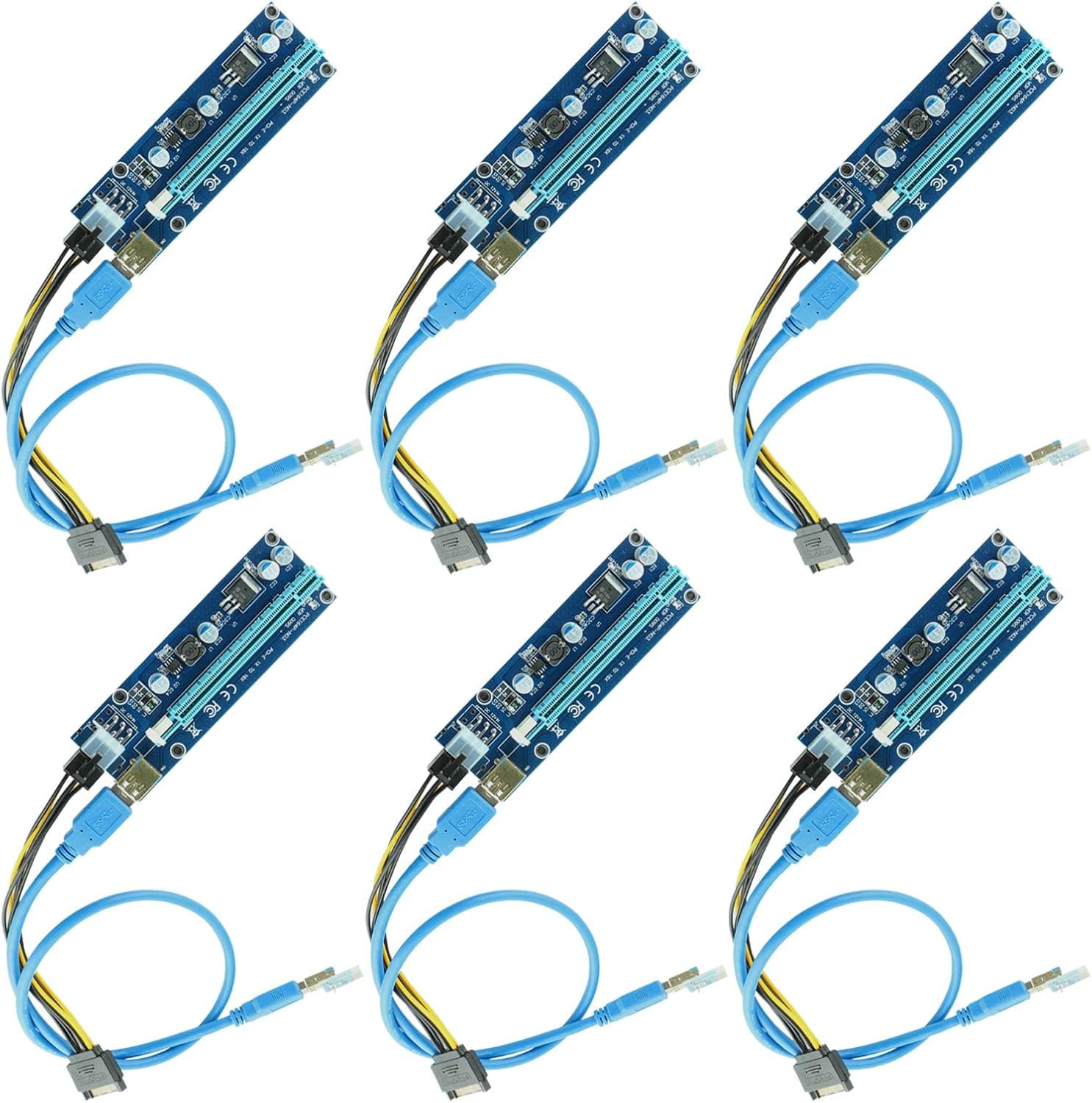 PCI-E Riser,Powered Riser Adapter Card,PCIE VER 006C 6-pin 16x to 1x,6PIN PCI-E to SATA Power Cable,Ubit Riser Card for Bitcoin/Litecoin/ETH Coin - GPU Riser Adapter - Ethereum Mining (6Pack)