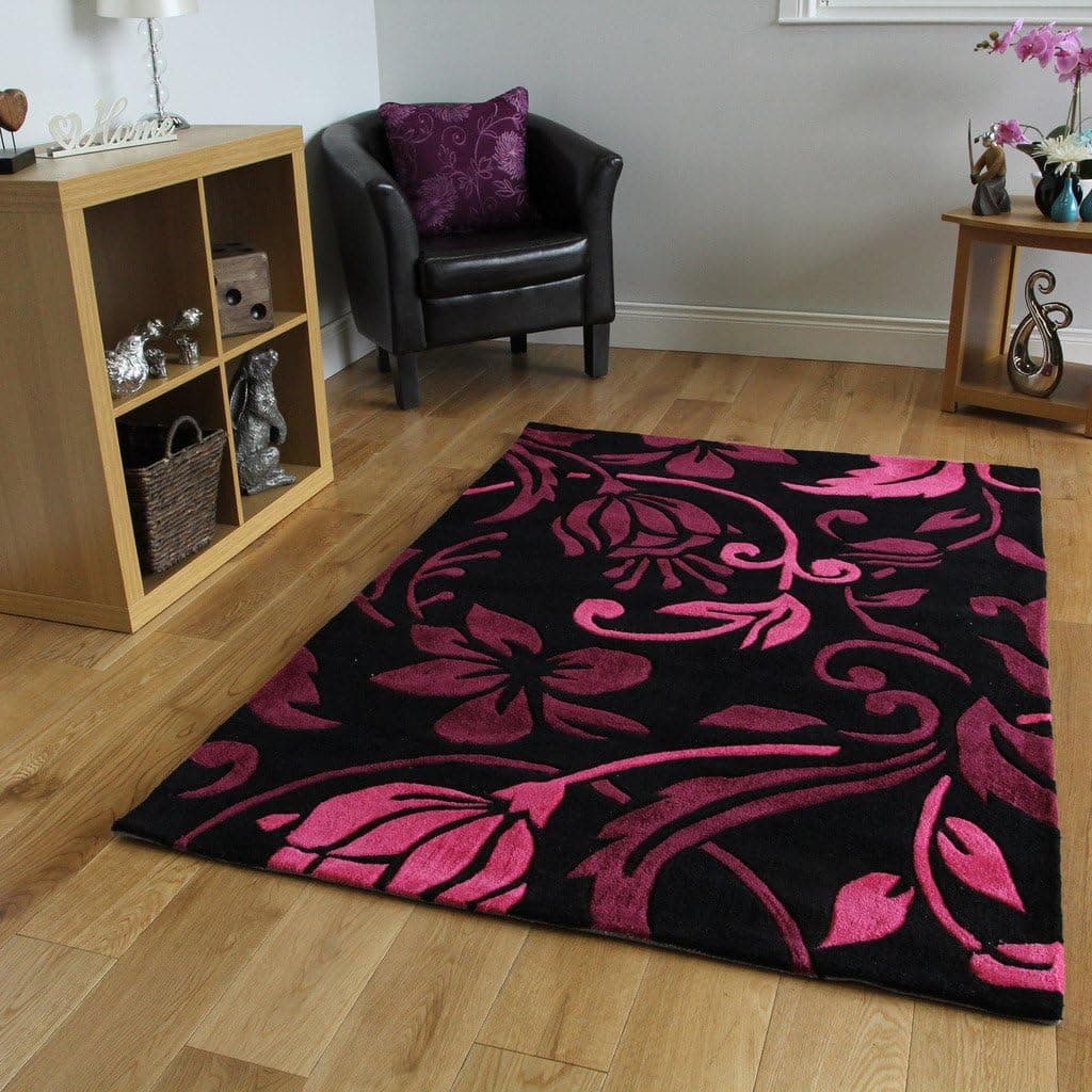 Vibrant Pink & Black Floral Pattern Non-Shed Area Rug - 5'3" x 7'3"