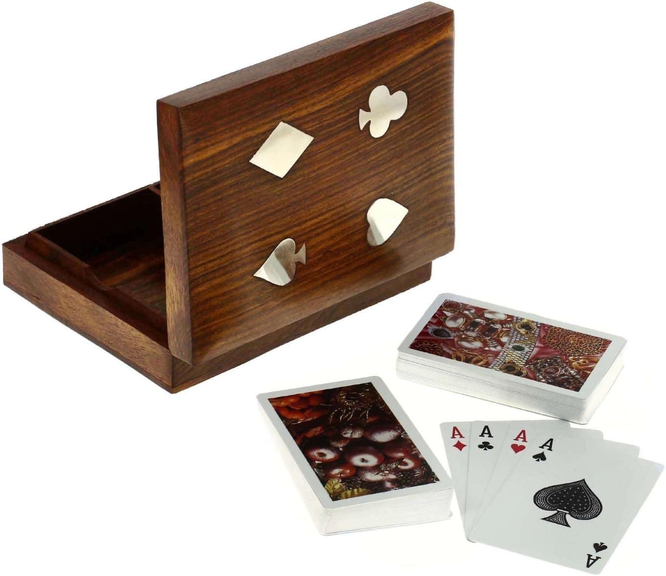 Indian Glance Double Deck Playing Card Holder Box Tray Case Wood - Playing Cards Storage Box Case - Gifts for Men | Seniors | Women Birthday
