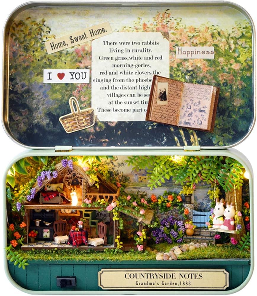 Roroom DIY Miniature and Furniture Dollhouse Kit,Mini 3D Wooden Doll House Craft Model Box Theater Style ,with LED ,Creative Room Idea for Valentine's Day Birthday Gift(Countryside Notes)