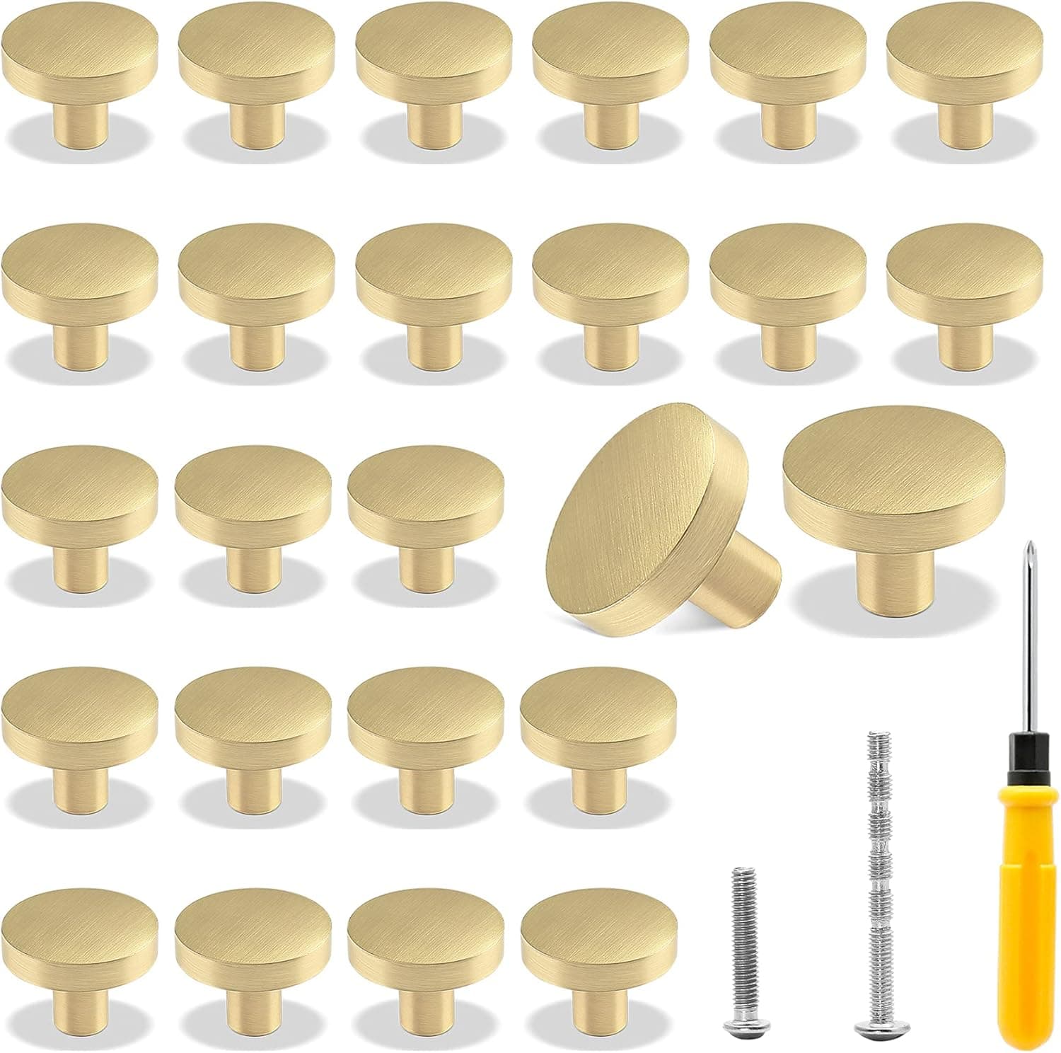 Cionyce 25 Pack Gold Knobs for Dresser Drawers, Brass Cabinet Knobs Round Decorative Dresser Drawer Pulls Handles, 1-1/5" Diameter