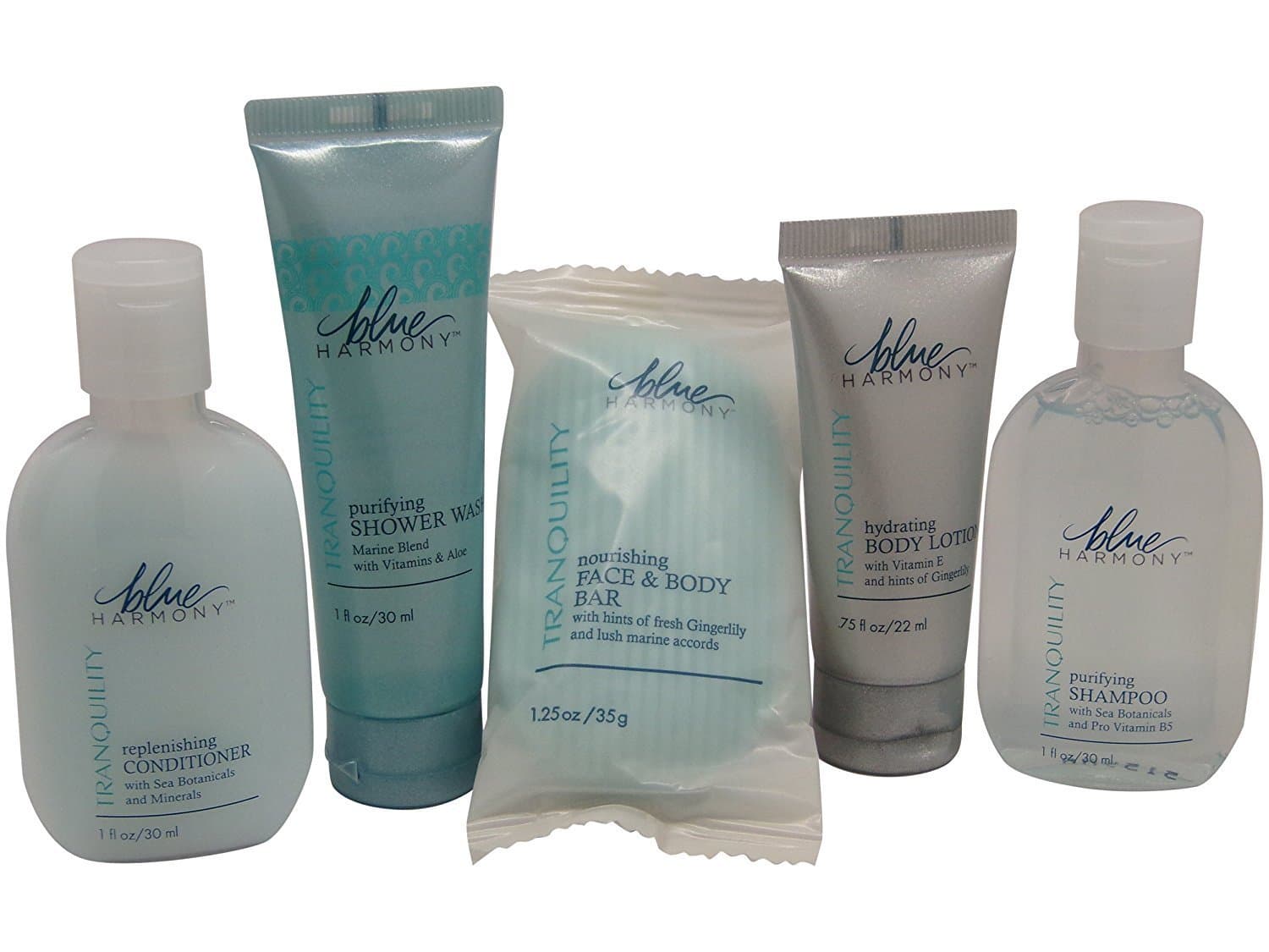 Blue Harmony Travel Set Shampoo, Conditioner, Body Lotion, Shower Wash, Soap