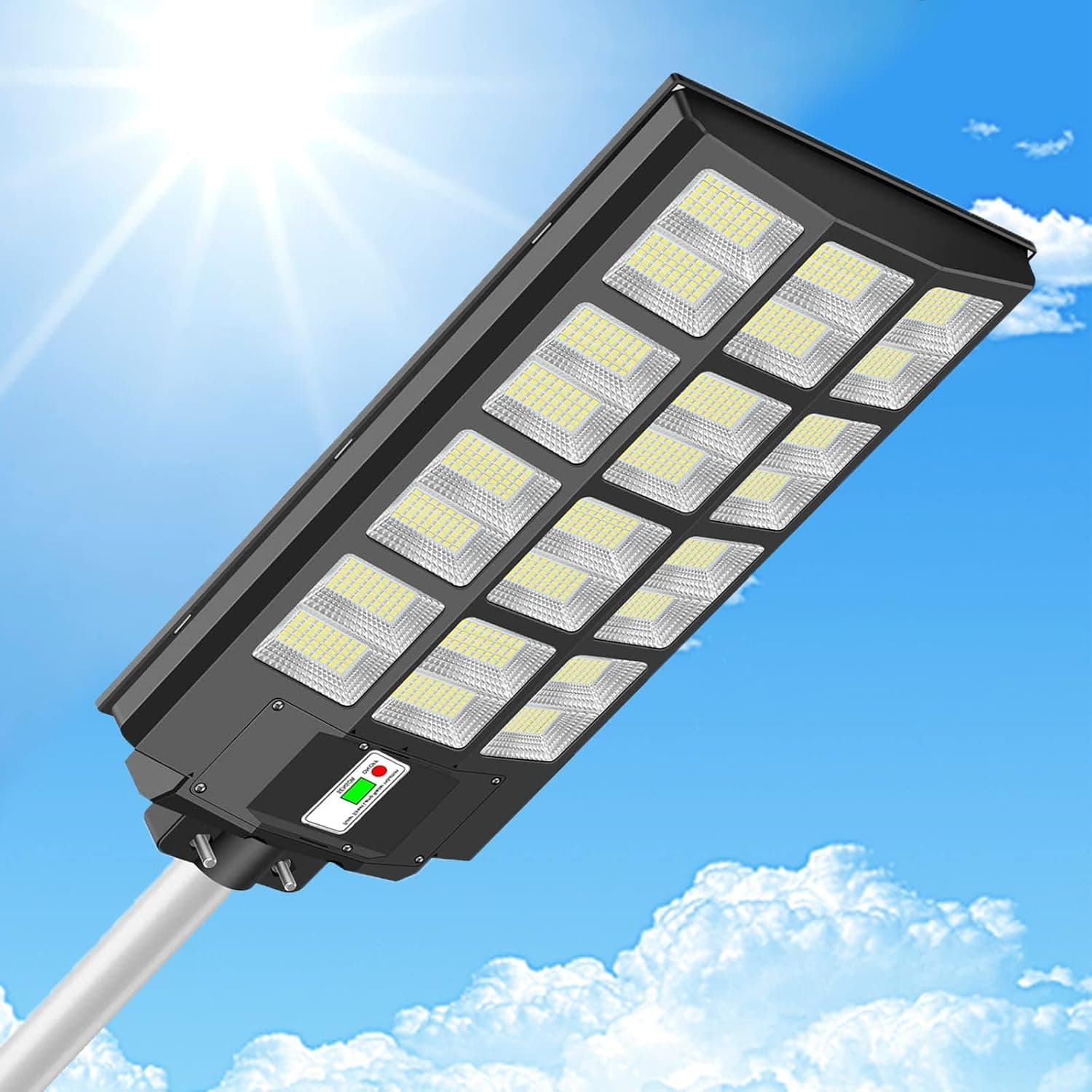 GUOER 1200W LED Solar Street Light Motion Sensor, IP66 Waterproof Solar Security Flood Lights Outdoor with Remote Control, Dusk to Dawn Solar Lights Lamp for Garden Yard Parking Lot (1200W)