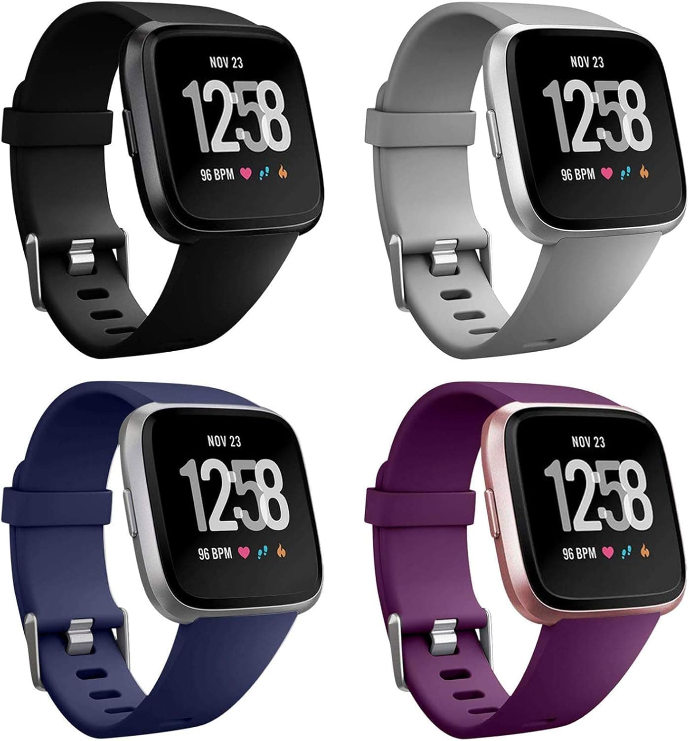Neitooh 4 Packs Bands Compatible with Fitbit Versa/Versa 2/Fitbit Versa Lite for Women and Men, Classic Soft Silicone Sport Strap Replacement Wristband for Fitbit Versa Smart Watch