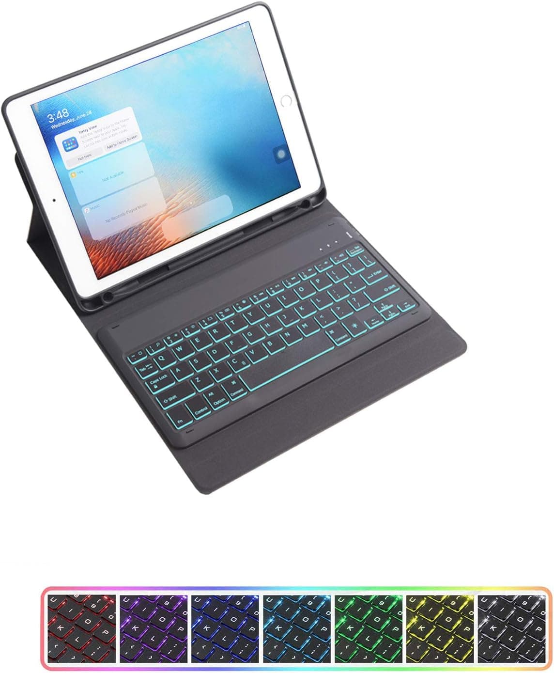New iPad Pro 11 Keyboard Case 2020 2018,Geyes 7 Colors Backlight Keyboard Bluetooth Wireless Keyboard PU Leather Folio Stand Cover with Pencil Holder for iPad Pro 11 (2020 2018) -Black ;