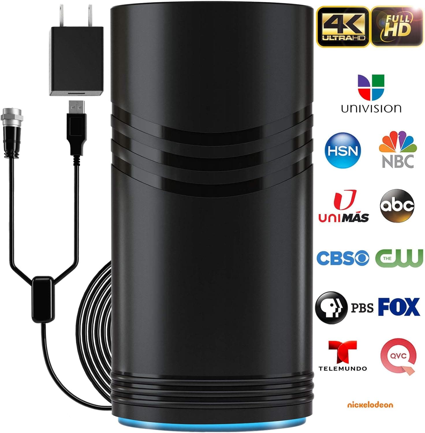 [All New 2019] Amplified HD Digital TV Antenna Long 120 Miles Range - Support 4K 1080p Fire tv Stick and All Older TV's - Indoor Powerful HDTV Amplifier Signal Booster - 18ft Coax Cable/AC Adapter