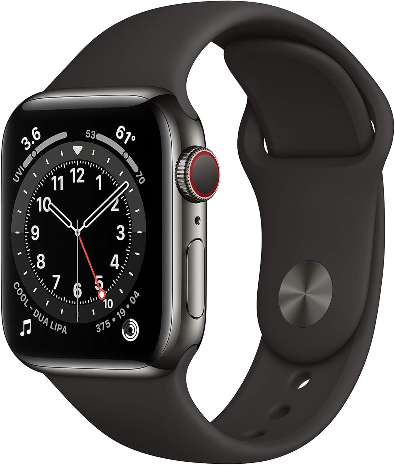 Apple Watch Series 6 (GPS + Cellular, 40mm) - Graphite Stainless Steel Case with Black Sport Band (Renewed)