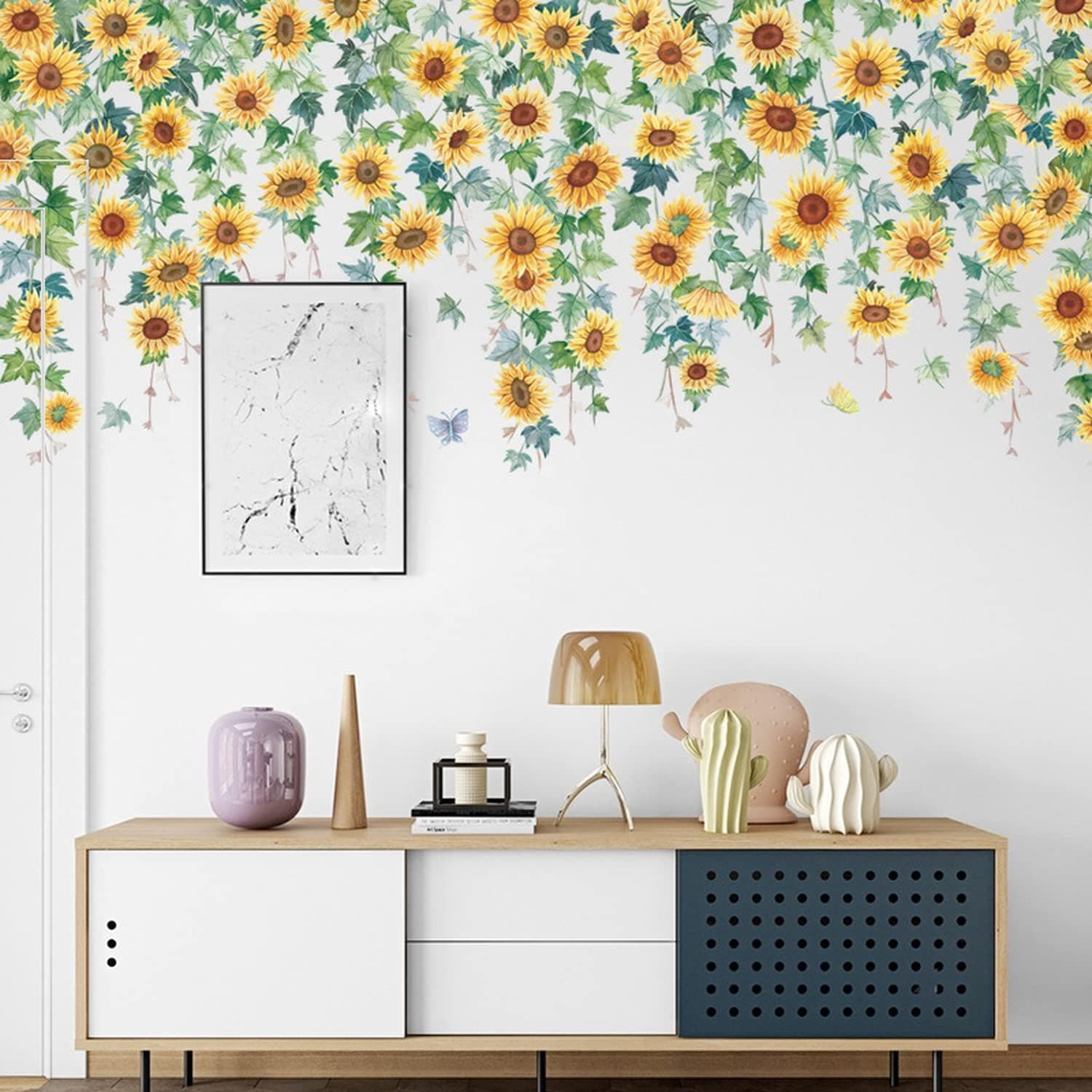 Arawat 2 Set Sunflower Wall Stickers Sunflower Decals for Wall Home Wall Decorations for Living Room Classroom Yellow Flower Wall Decor for Bedroom Bathroom Furniture Mural Wallpaper Stick and Peel