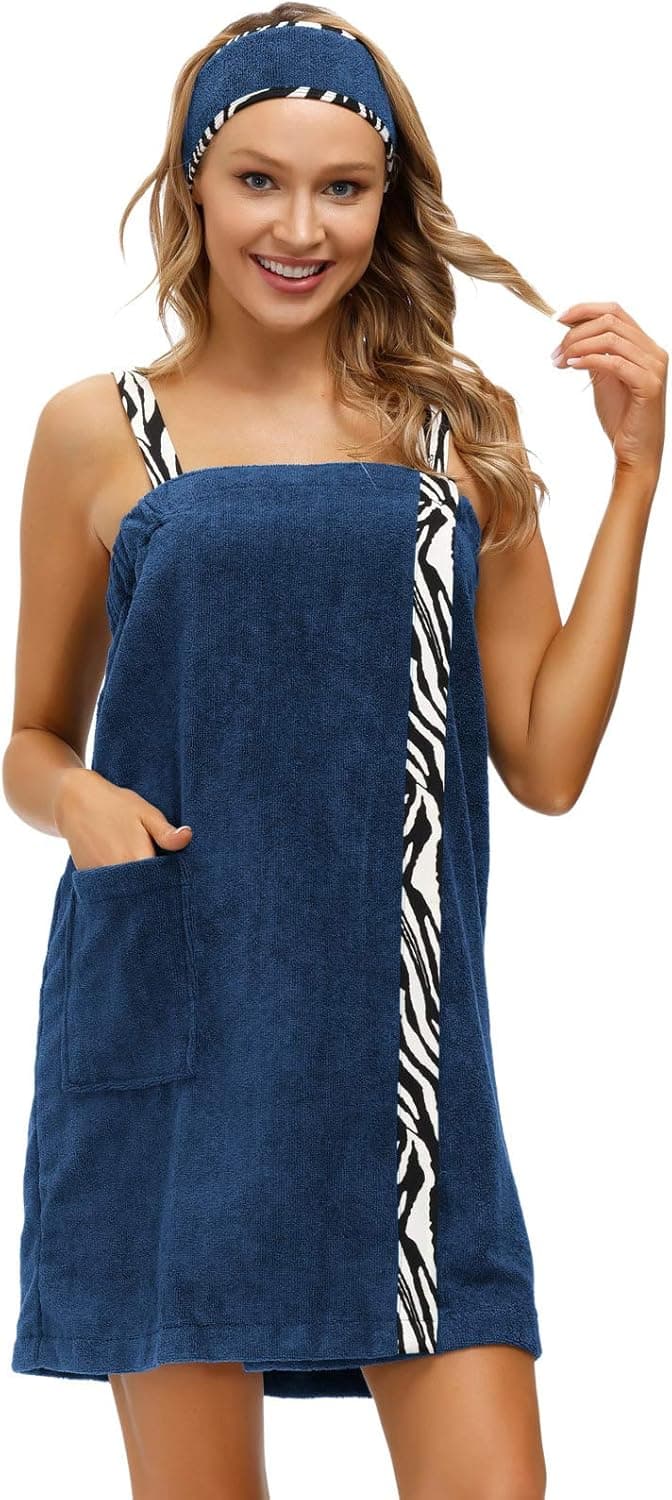 Zexxxy Plus Size Towel Dress for Women Print Adjustable Straps Spa Shower Body Wrap 3XL