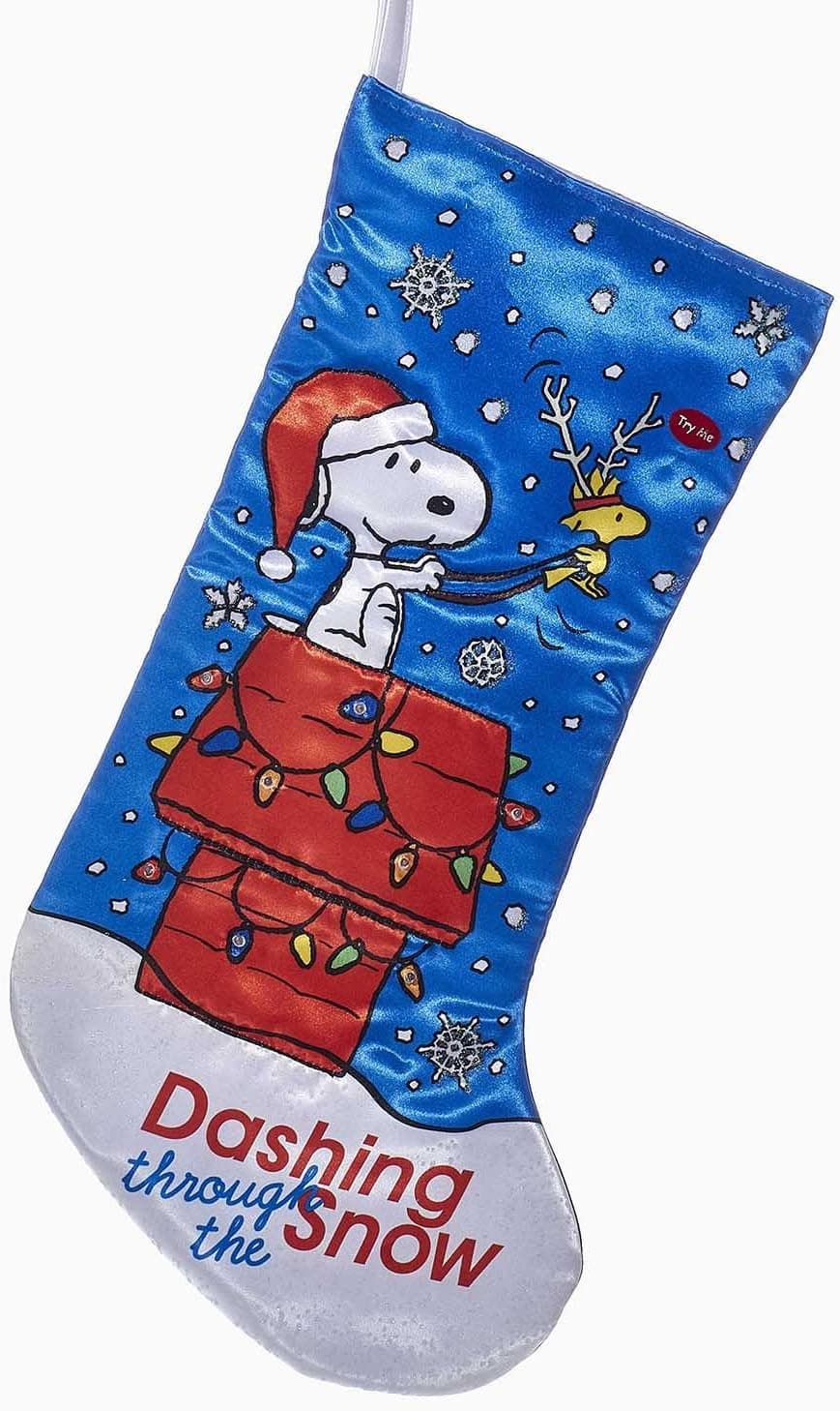 Kurt Adler 19 Inch Peanuts Snoopy Dashing Through The Snow Light Up Christmas Stocking with Try Me Feature