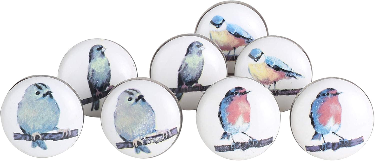 Perilla Home Set of 8 Ceramic Knobs for Cabinets & Drawers Decorative Bird Knobs for Home Kitchen Cabinet Hardware Cupboard Glass Door Dresser Wardrobe and Drawer Pulls (White)