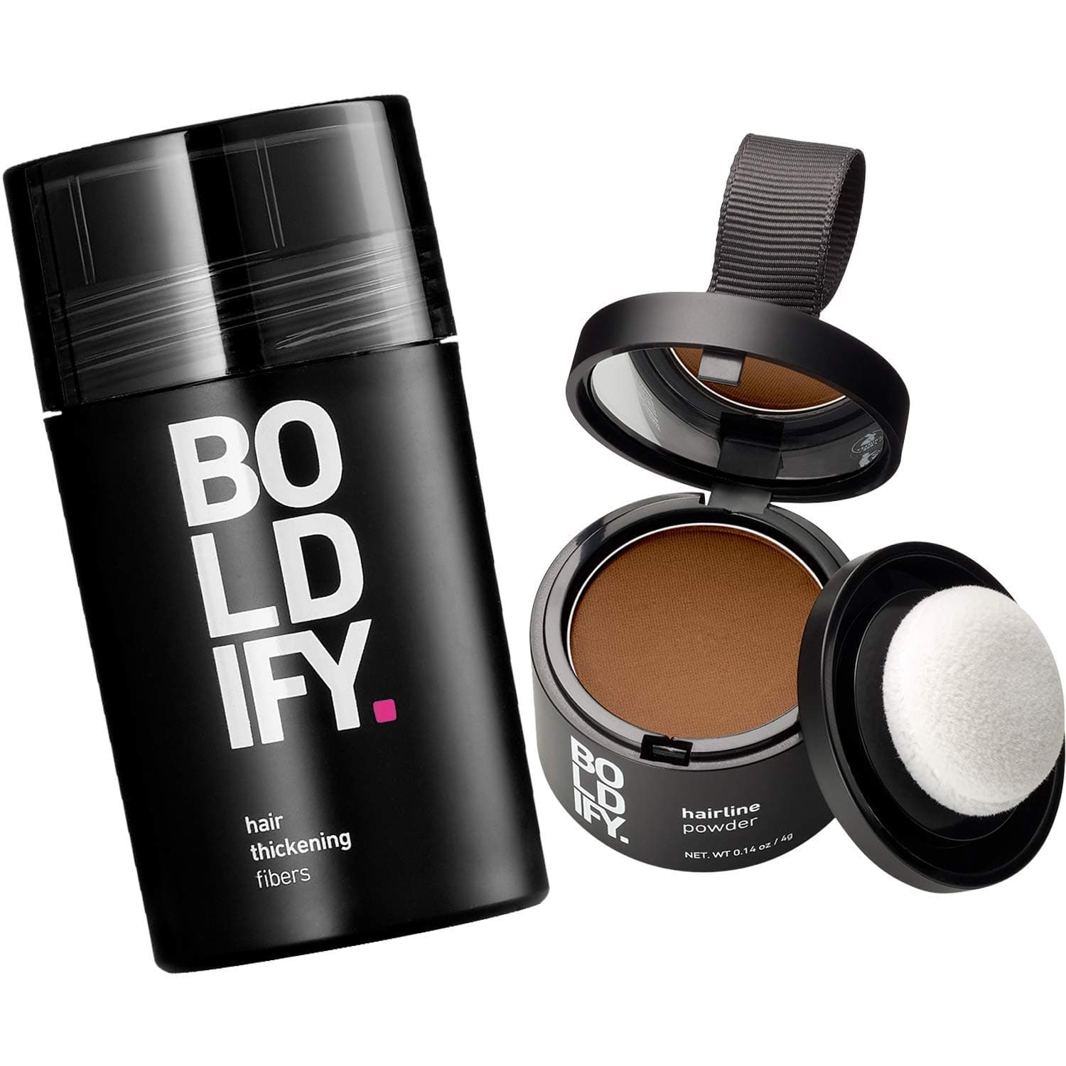 Hair Fiber (Light Brown) + Hairline Powder (Light Brown): Boldify Build & Conceal Bundle - Undetectable Hair Thickener for Fine Hair, Instant Stain-Proof Root Touchup Powder, For Men & Women