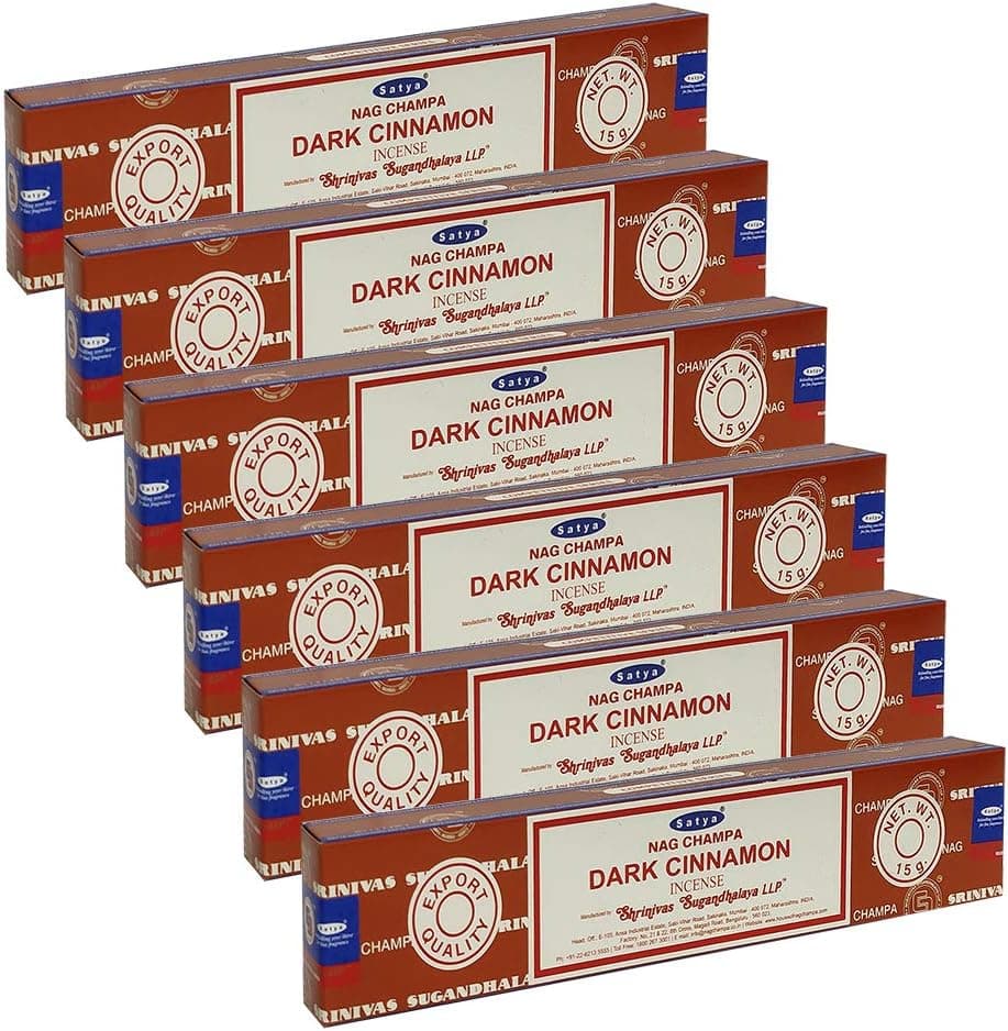 Satya Nag Champa Dark Cinamon Incense Sticks Pack of 6 Boxes 15gms Each Hand Rolled Agarbatti Fine Quality Incense Sticks for Purification, Relaxation, Positivity, Yoga, Meditation
