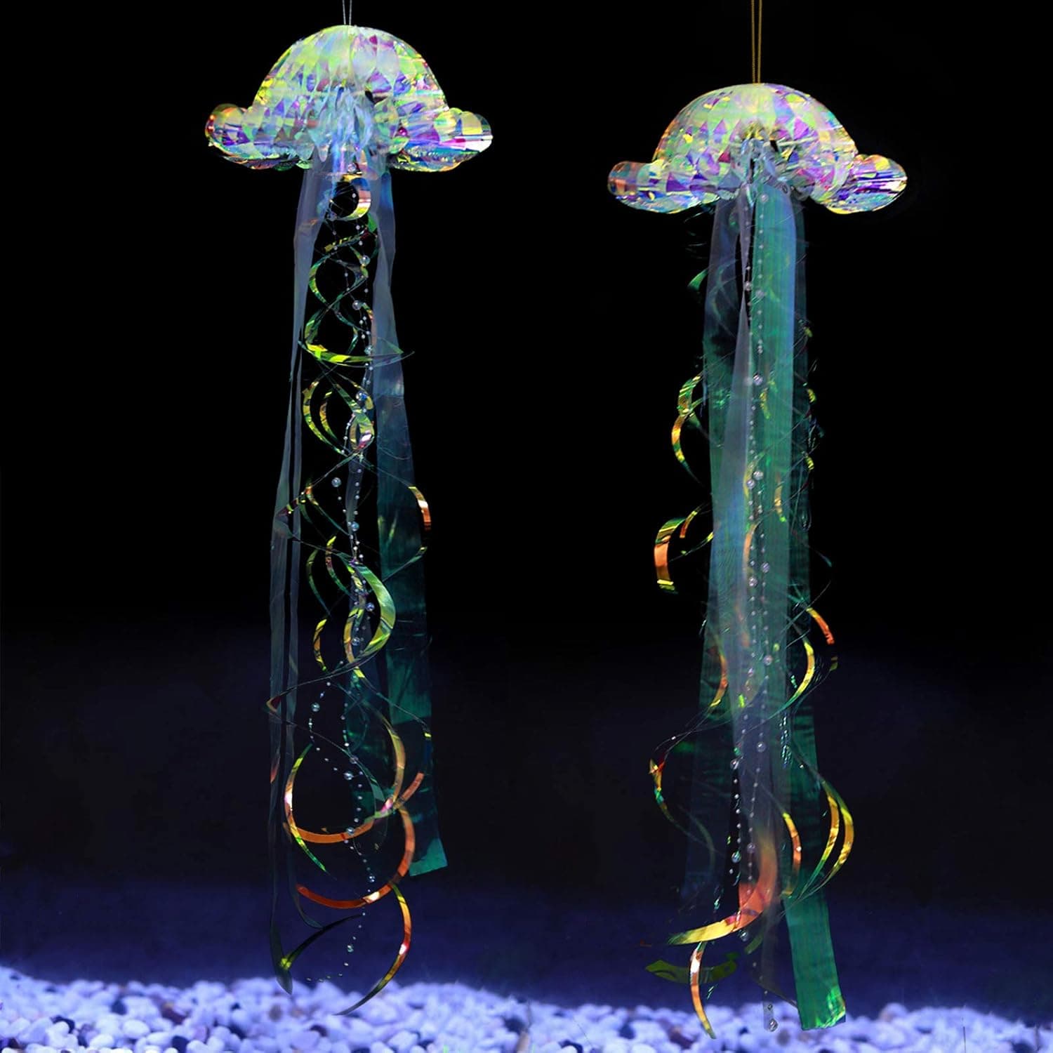 Cheerland Glitter Iridescent Jellyfish Under the Sea Little Mermaid Party Decoration Party Table Centerpiece Hanging Jelly Fish Decor Ocean Theme Birthday Wedding Bridal Baby Shower Party Supplies
