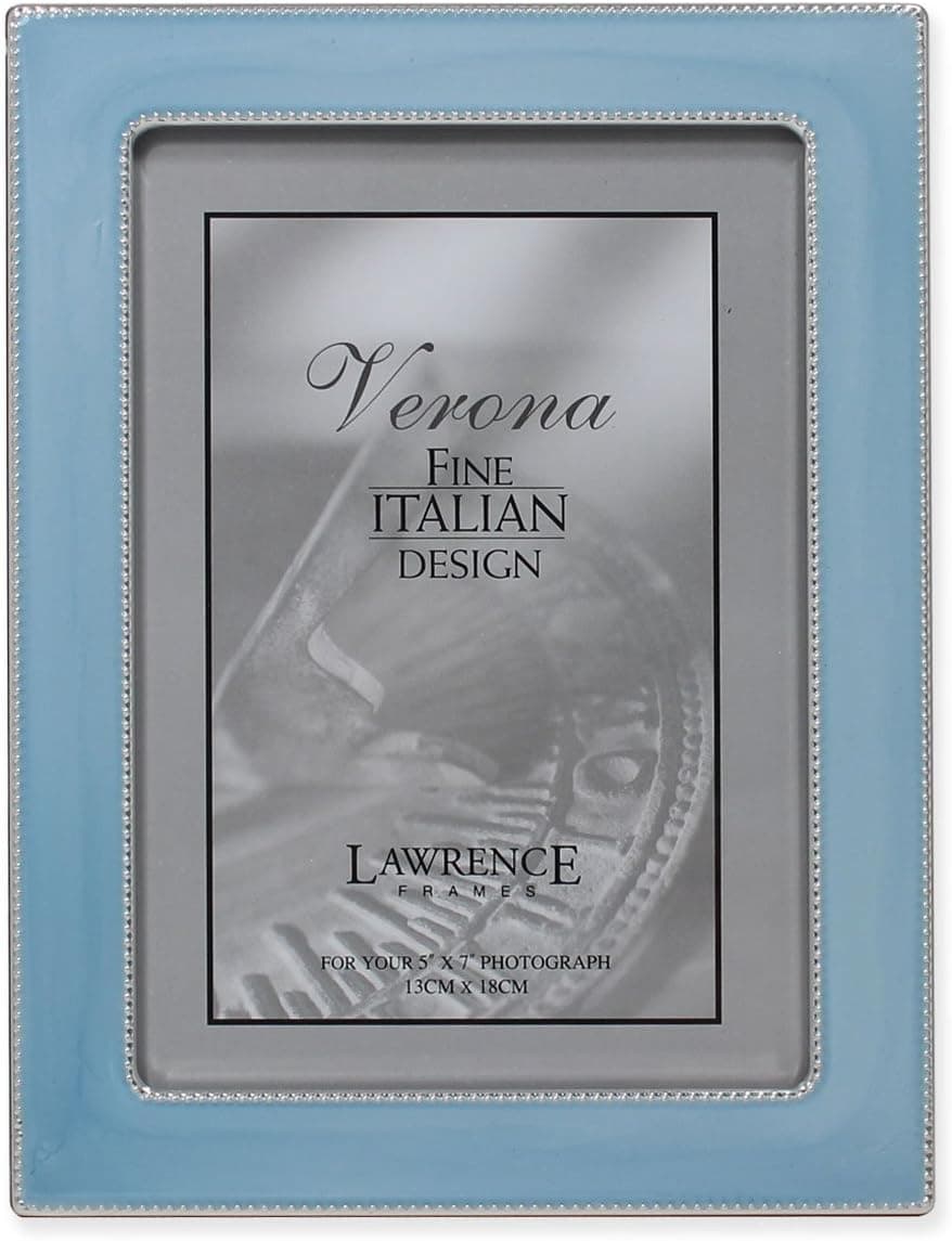 Lawrence Frames 5 by 7-Inch Silver Metal Picture Frame with Pastel Swirled Blue Enamel and Bead Border