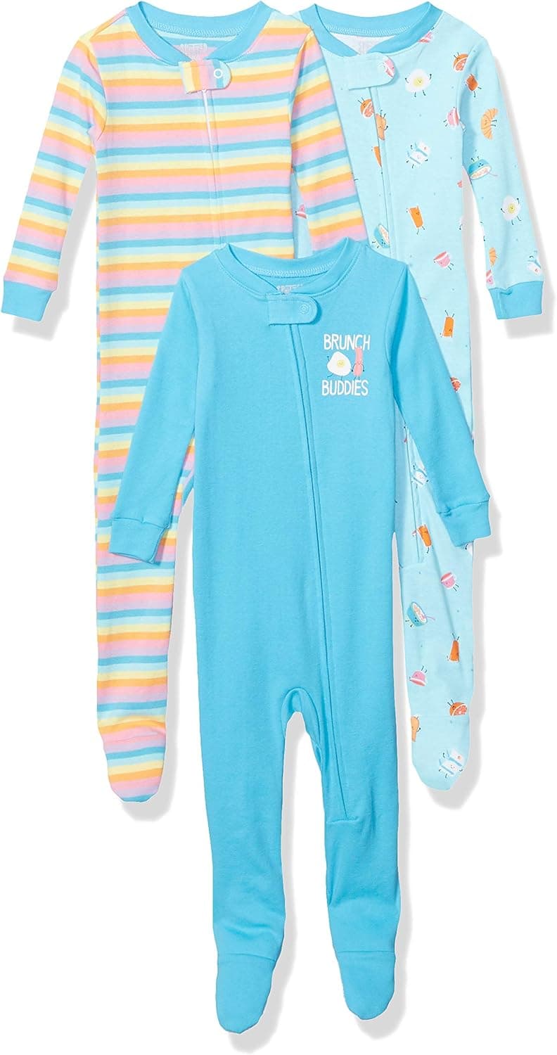 Amazon Brand - Spotted Zebra Girls' Snug-Fit Cotton Footed Sleeper Pajamas