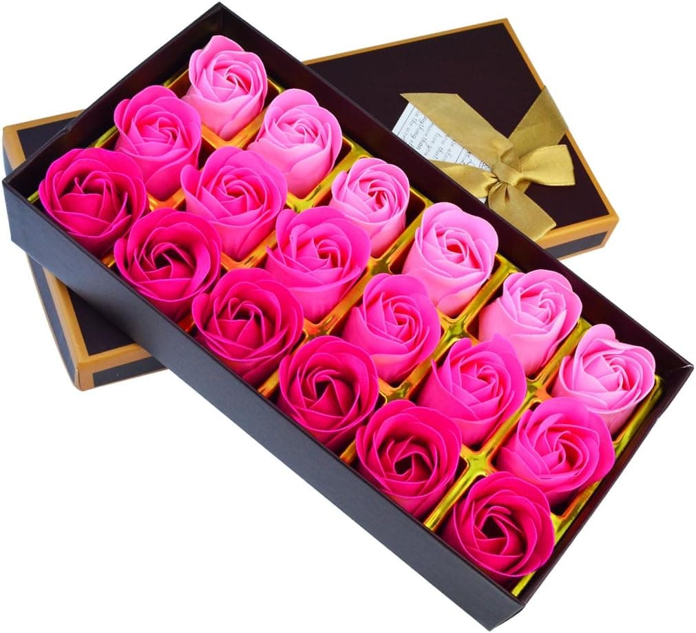 18 Pcs Artificial Rose Floral Scented Bath Soap Rose Flower Petals, Nydotd Plant Essential Oil Soap Set shaped Petals Gifts for Women Teens Girls Mom Birthdays Anniversary Wedding Valentine’s Day Pink