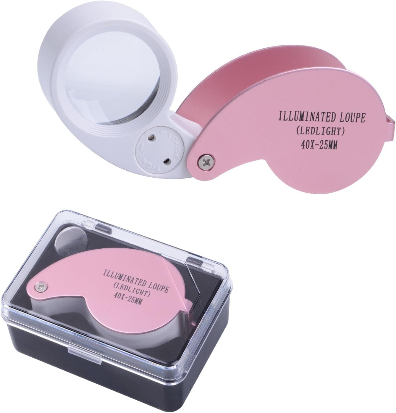 40X Led Lighted Jewelers Eye Loupe with Aluminium Alloy Design for Jewelry Rocks Stamps Coins Watches Hobbies(Pink)