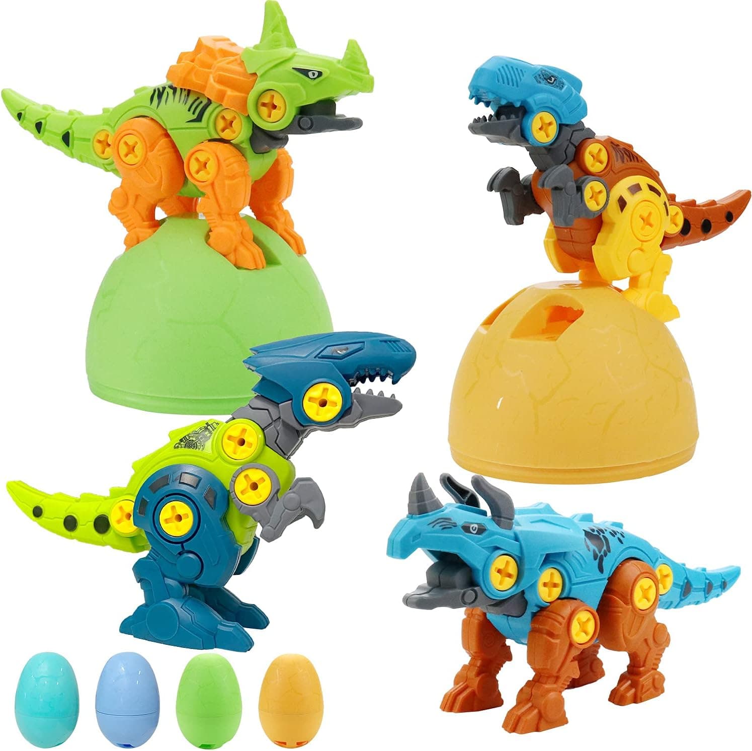 Take Apart Dinosaur Toys Set for Kids,4 Pack Building Dino Play Toy with Easter Egg for Boys, Construction Engineering Learning Toy Kit