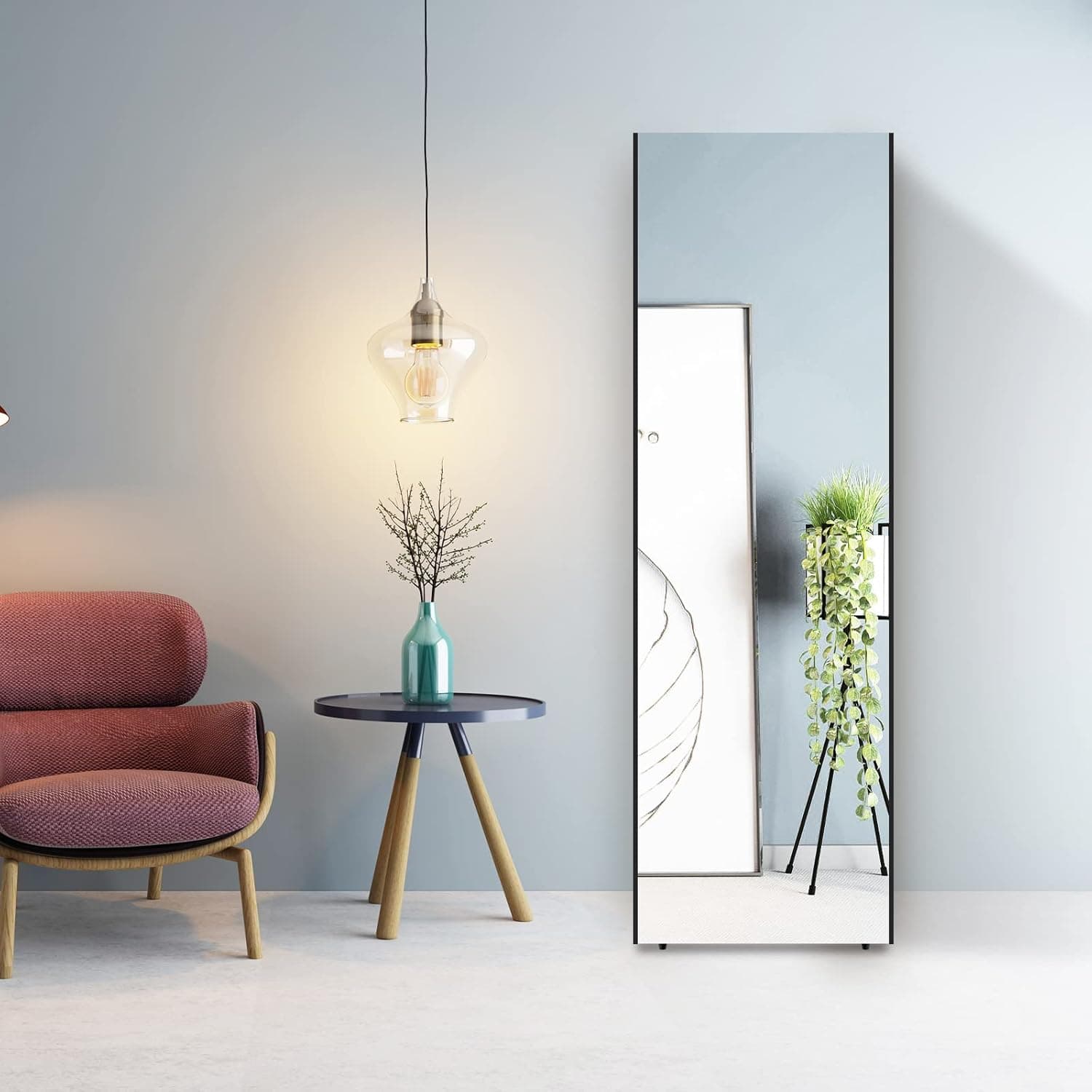 brisafe Full Length Mirror, 63"x20" Shatterproof Mirror Full Length Wall Mounted, Floor Full-Length Mirror No Stand Hanging or Leaning, Kids Aluminum Alloy Framed Espejos para Dormitorio, Black