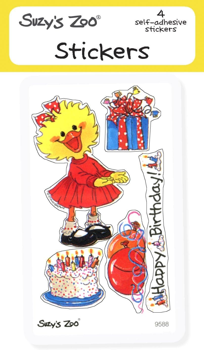Suzy's Zoo Stickers 4-pack, "Happy Birthday!" 10134