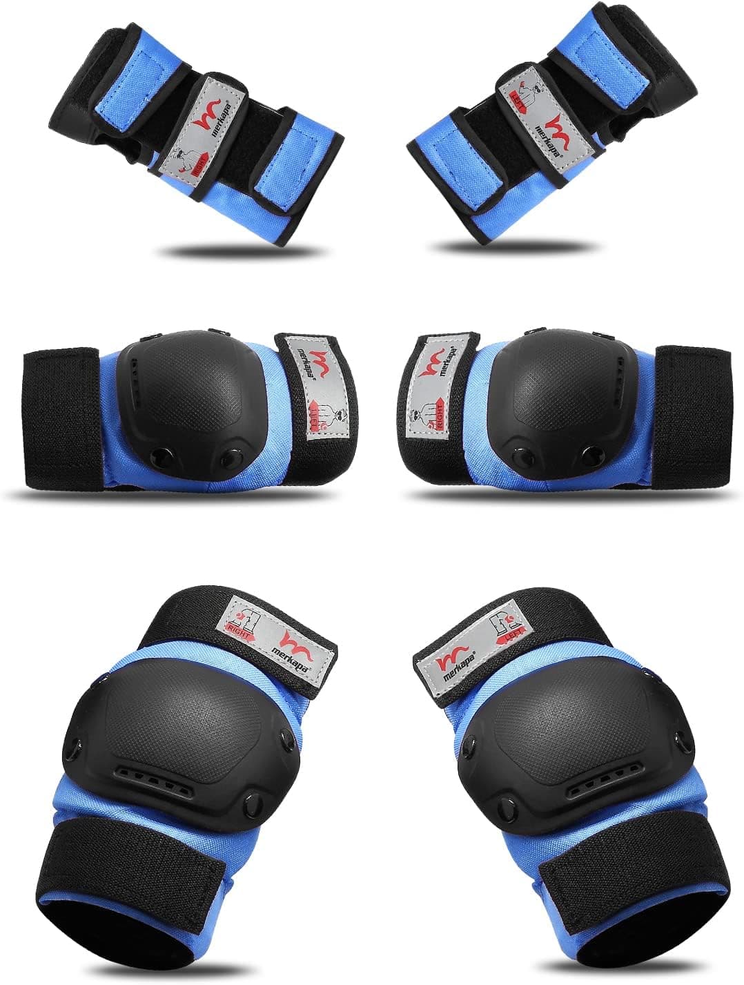M Merkapa Knee Pad Elbow Pads for Kids, 6 in 1 Protective Gear Set with Wrist Guard for Roller Skates Cycling Bike Skateboard Scooter Riding Sports