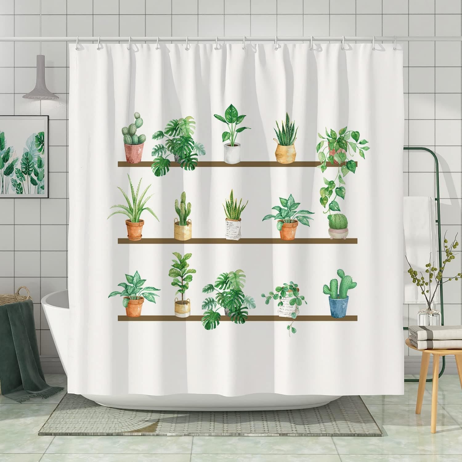 DESIHOM Cactus Shower Curtain for Bathroom, Succulent Plant Shower Curtain Green Botanical Shower Curtain Polyester Fabric-62" x 72"