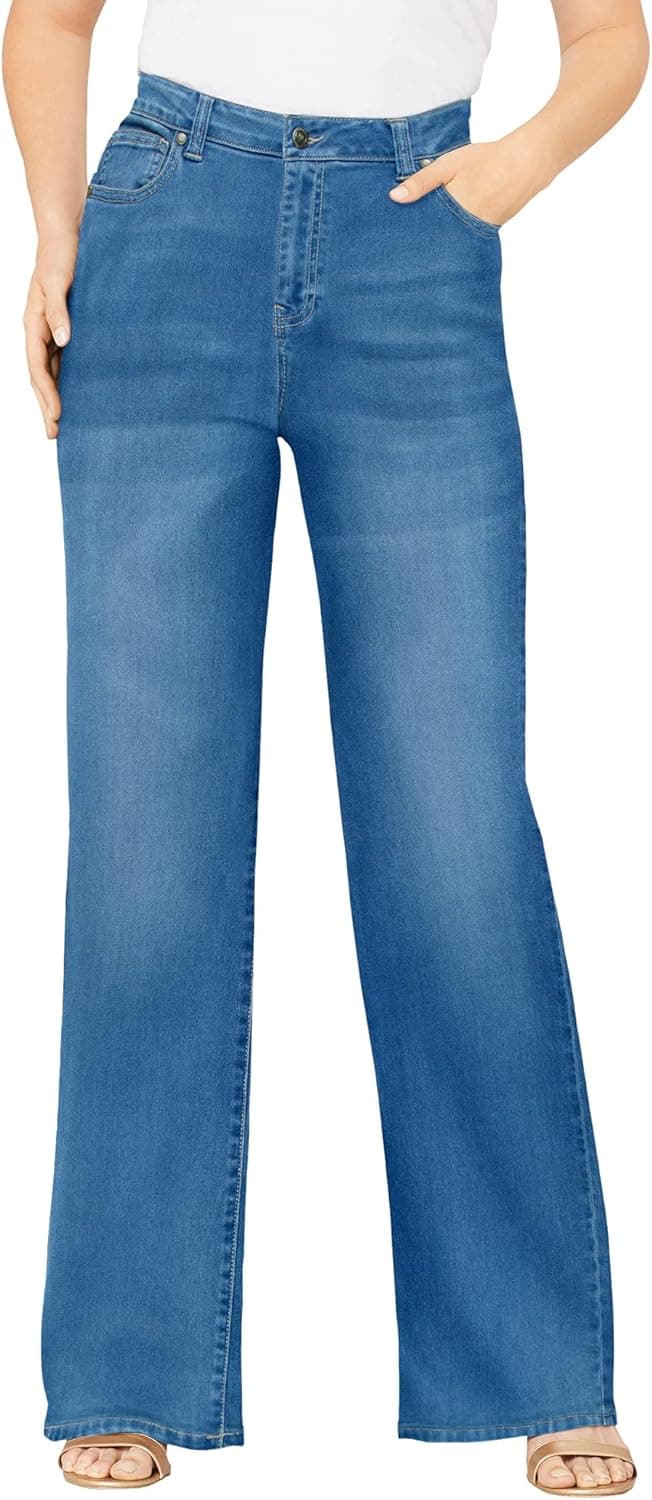 Roaman's Women's Plus Size Wide-Leg Jean with Invisible Stretch by Denim 24/7 Soft Comfortable