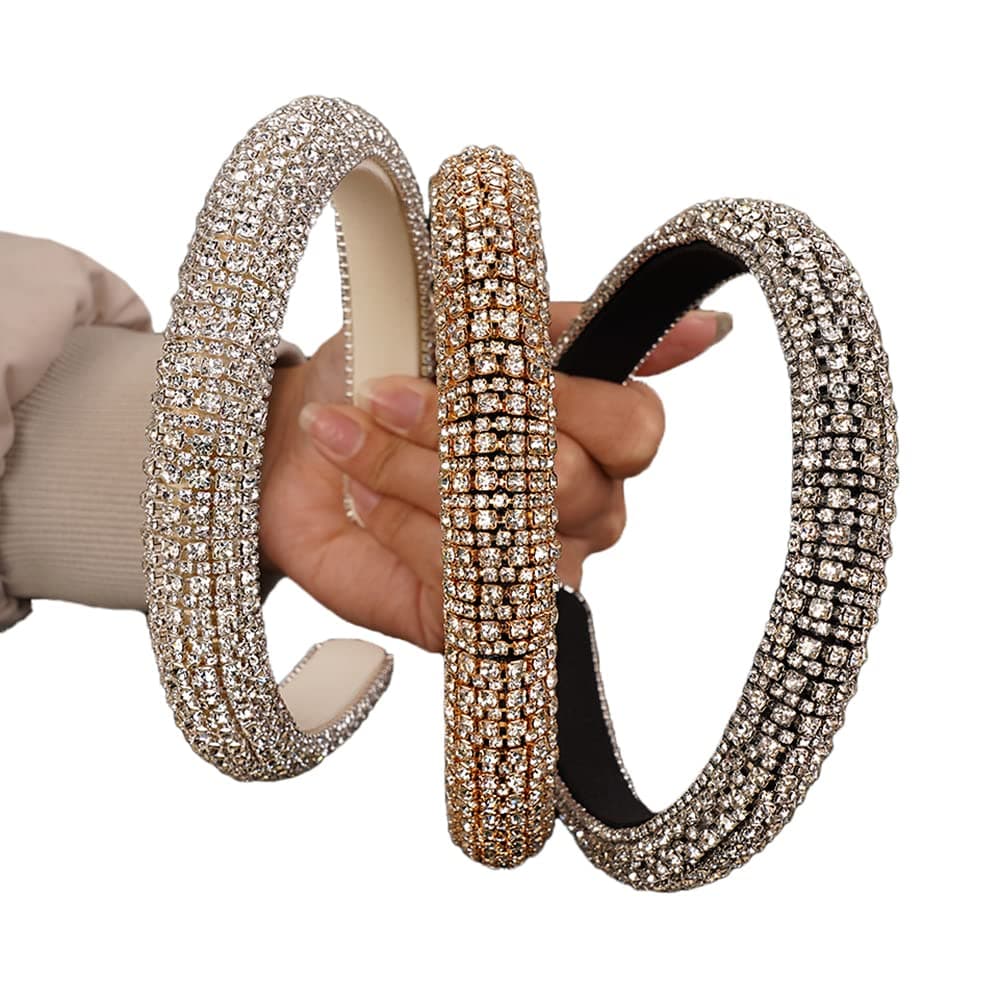 Wiwpar Rhinestone Headbands for Women Rhinestone Head Bands Sparkly Rhinestones Headband Hair Hoop Hair Accessories (White)