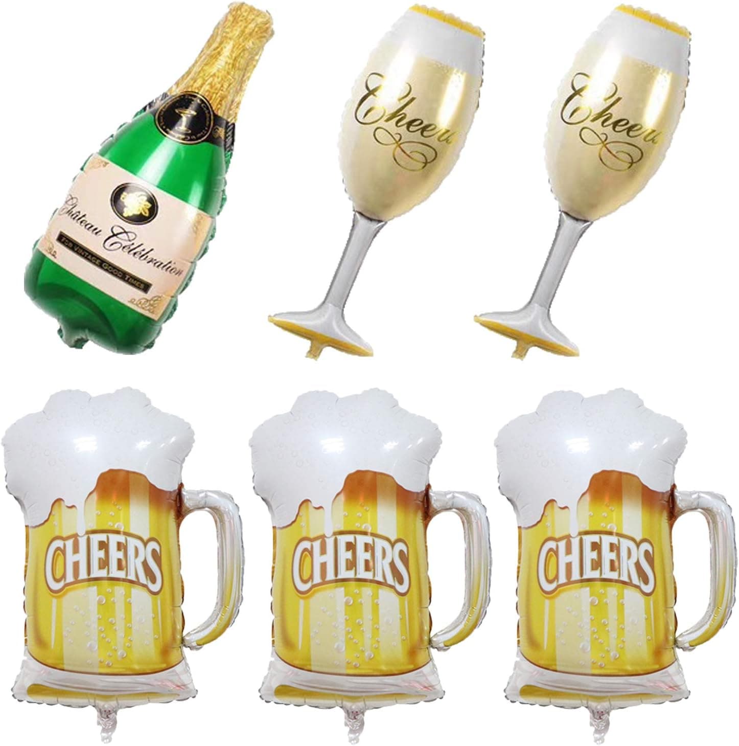 6 Pieces of Oktoberfest Party Balloons-Beer Wine Glass Aluminum Foil Balloon Dad's Day Birthday Retirement/Indoor/Outdoor Photo Booth Prop Wall Decorations Party Supplies