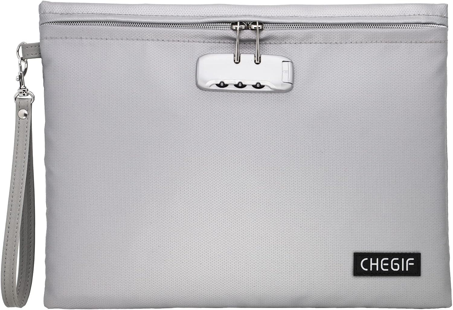 Fireproof Document Bag with Combination Lock 14 x 10 inch Waterproof File Organizer Unisex Portable Money Storage Bag for Home Fire Business Zipper Pouch for A4 File Cash Tablet Phone- Grey