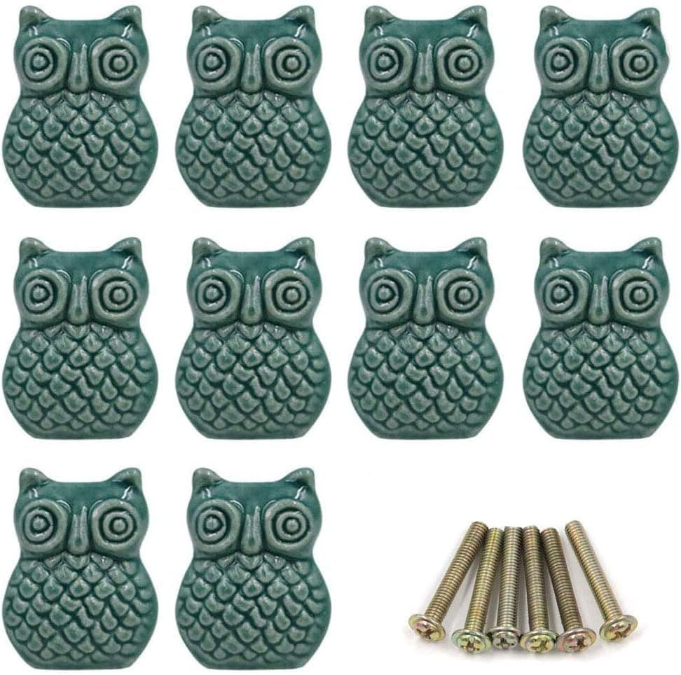 brandname SCRTB 10Pcs Owl Knobs Cabinets Pull, Drawers, Chests, Cupboards, Kitchen, Bedroom and Bathroom Furniture Doors Jewelry Box Handle for Home Office Kitchen with Screws(22mm x 25mm) (Green)