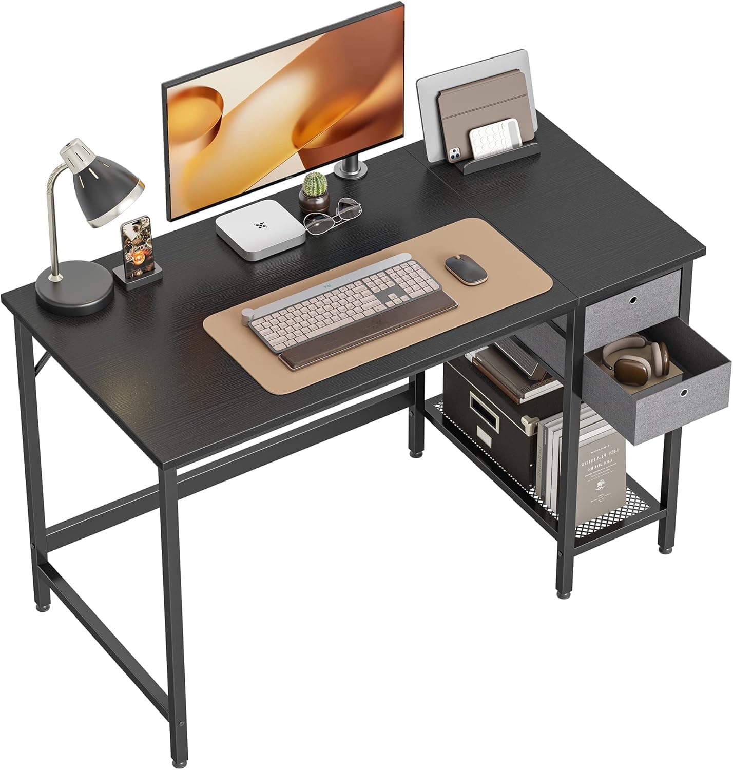 Cubiker Computer Home Office Desk with Drawers, 40 Inch Small Desk Study Writing Table, Modern Simple PC Desk, Black