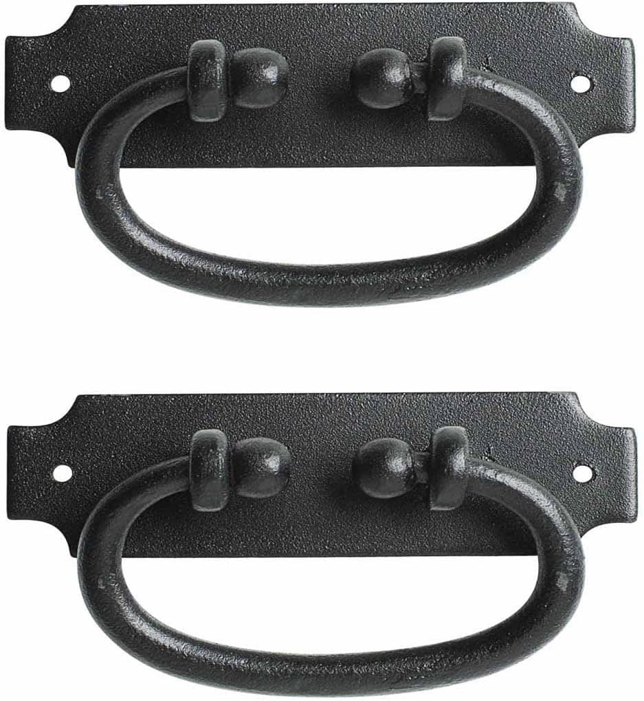 Renovators Supply Manufacturing Cabinet Pulls 5.25 in. Black Wrought Iron Ring Drawer Pulls with Mounting Hardware Pack of 2