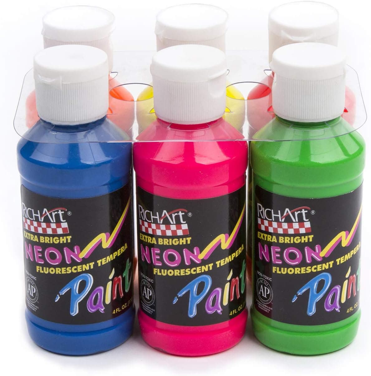 Rich Art Arts & Crafts Neon Tempera Paint for most Craft Surfaces - Safe and Non-Toxic Fluorescent Paint - 6 Pack of Extra Bright Neon Colors. PROUDLY MADE IN THE USA!