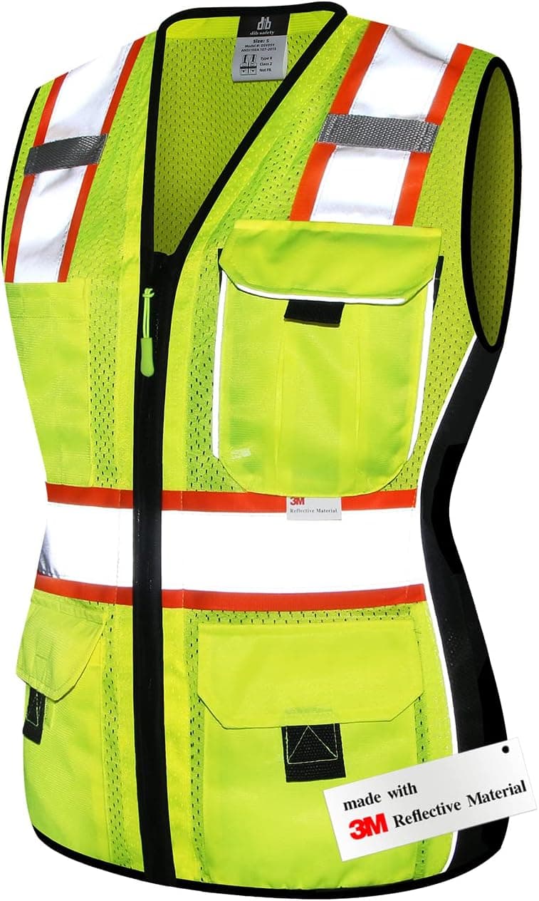 Dib Safety Vest for Women with Pockets, Mesh Reflective Vest High Visibility, ANSI Class 2 Made with 3M Reflective Tape, Yellow and Black XL