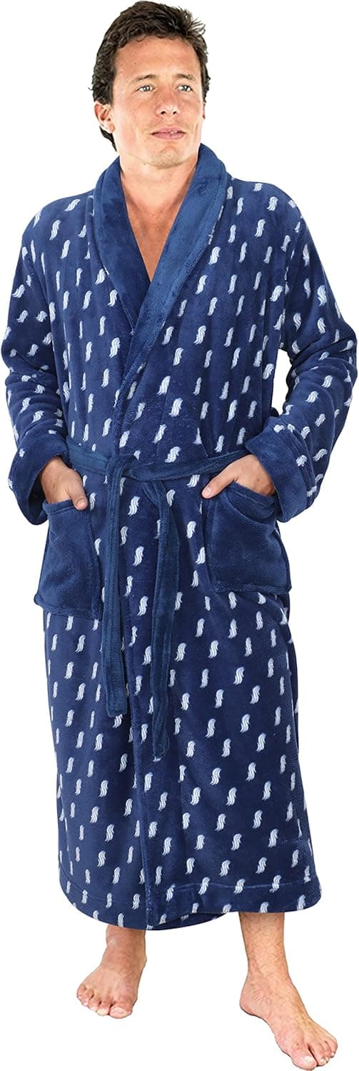 NY Threads Luxurious Mens Shawl Collar Fleece Bathrobe Spa Robe