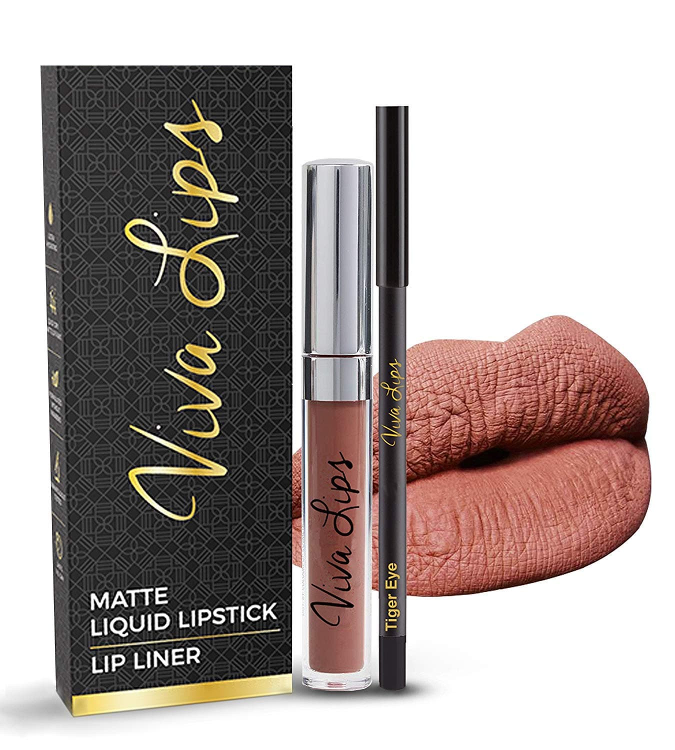 Viva Lips - Professional Liquid Matte Nude Lipstick with FREE Lip Liner - Long Lasting, Kiss Proof, Water Proof, Food Proof, and Smudge Proof. Moisturizing Lip Stick - Easy To Apply, Hard To Come Off