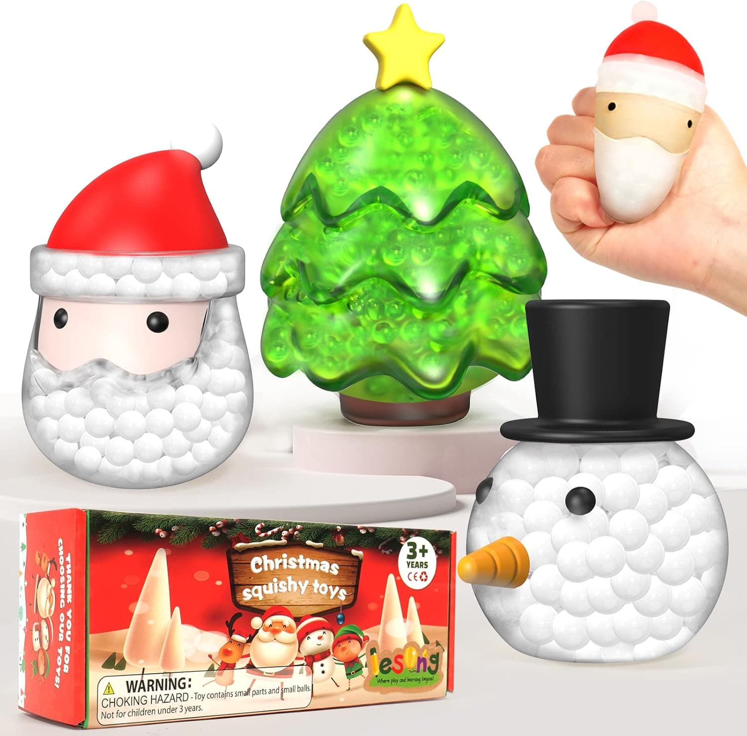 Christmas Stress Balls Gift for Kids Christmas Stocking Stuffers- Water Beads Squishy Stress Balls for Anxiety Relief, Sensory Squeeze Toys, Fidget Party Favors Classroom Rewards (Christmas)