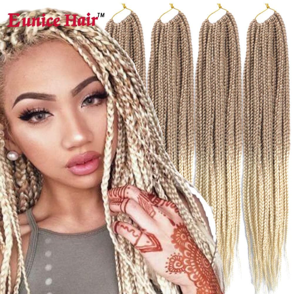 Eunice 24 Inch Long Box Braid Style Crochet Hair 20 Roots/Pack Synthetic Hair Crochet Braid 6 Packs 3S Small Box Braiding (T27/613)